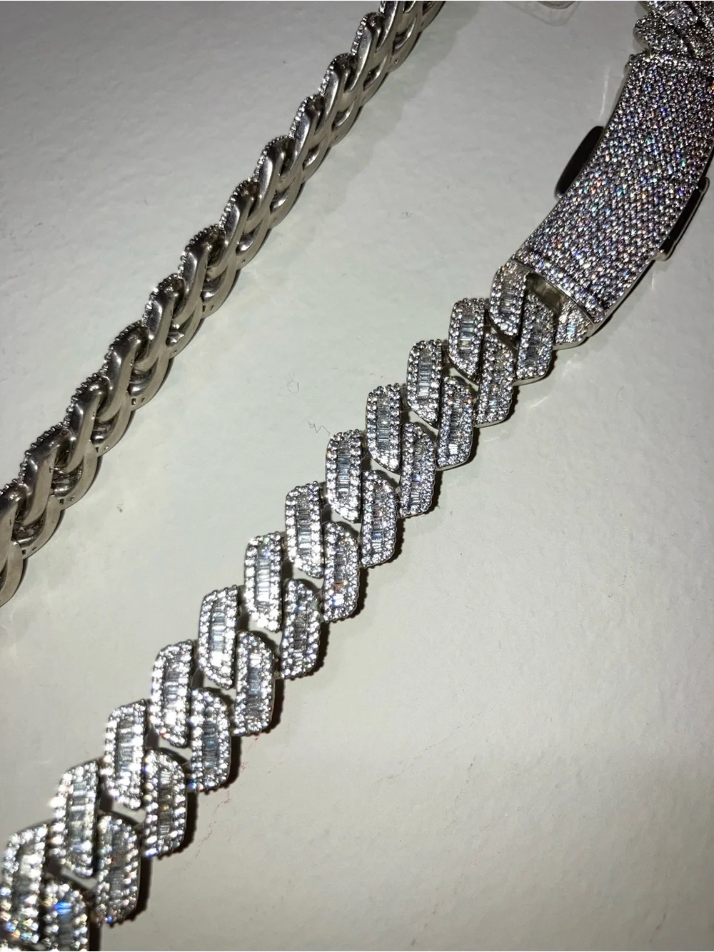 Baguettes with small lab diamond Cuban link Chain Necklace - Men